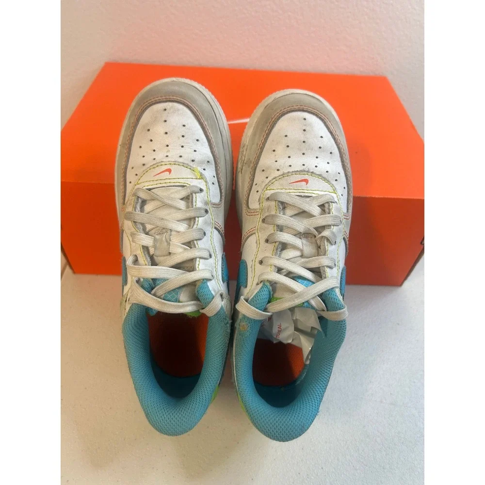 Nike Air Force 1 Low Kids White Blue Green Size 2.5Y #2183